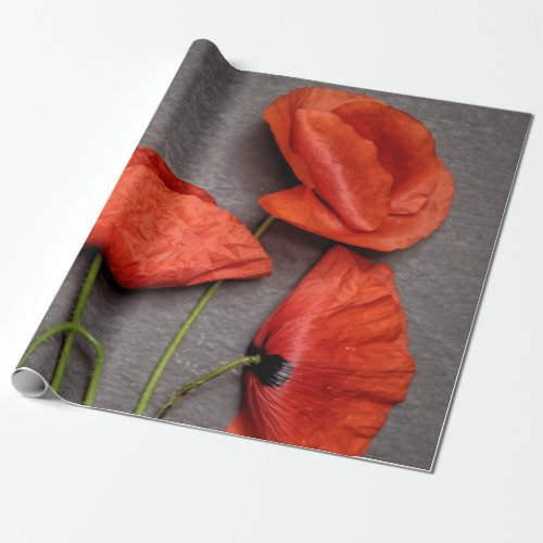 Orange California Poppies Grey Background Wrapping Paper