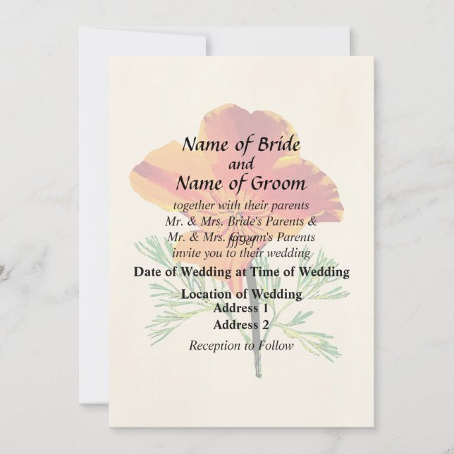 Orange California Poppy Invitation (Front)