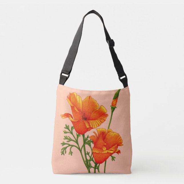 orange California poppy print Crossbody Bag (Front)