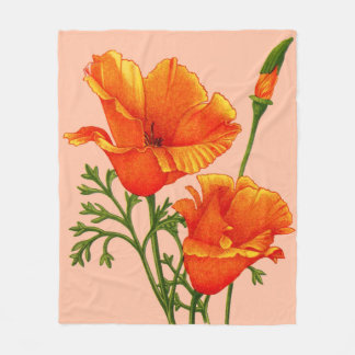 orange California poppy print Fleece Blanket