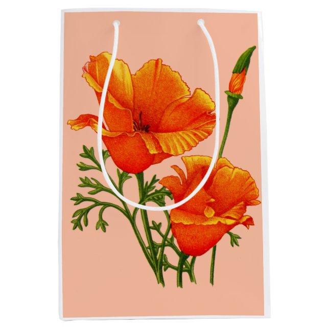 orange California poppy print Medium Gift Bag (Front)