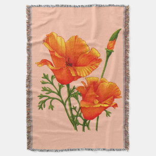 orange California poppy print Throw Blanket