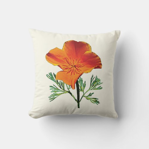 Orange California Poppy Throw Pillow