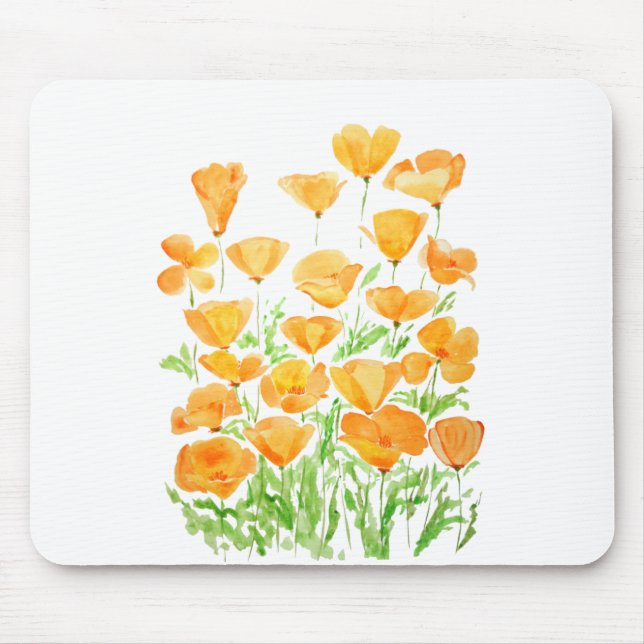 orange California poppy watercolor painting Mouse Pad (Front)