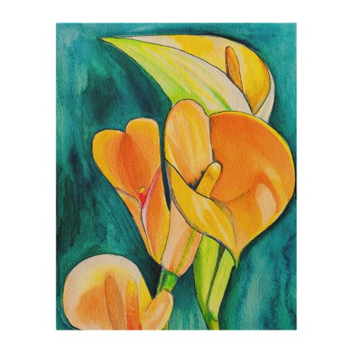 Orange Calla lily flower watercolor art