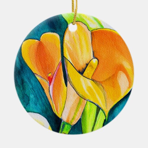 Orange Calla lily flower watercolor art Ceramic Ornament