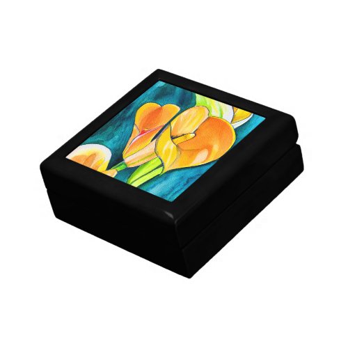 Orange Calla lily flower watercolor art Gift Box