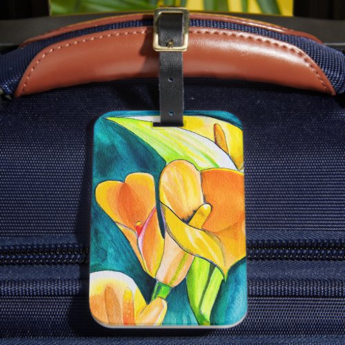 Orange Calla lily flower watercolor art Luggage Tag
