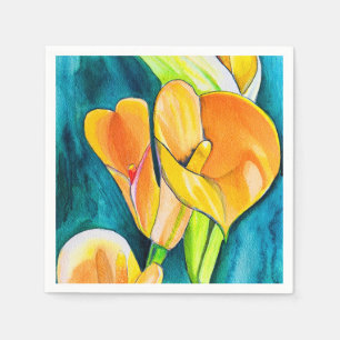 Orange Calla lily flower watercolor art Napkins