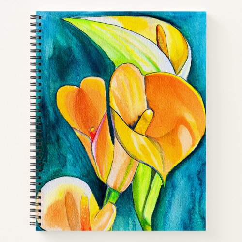 Orange Calla lily flower watercolor art Notebook