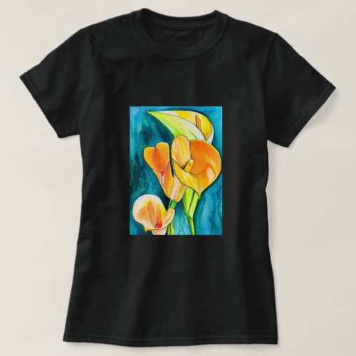Orange Calla lily flower watercolor art T_Shirt