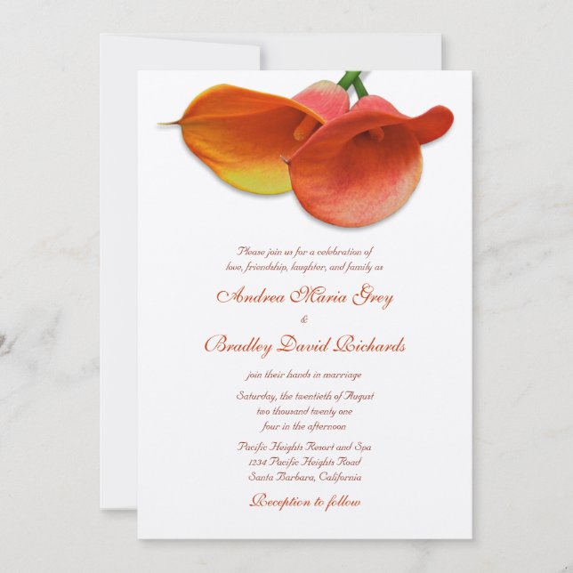 Orange Calla Lily Wedding Invitation (Front)