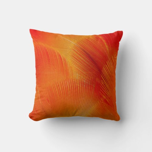 Orange Camelot Macaw Feather Abstract Throw Pillow