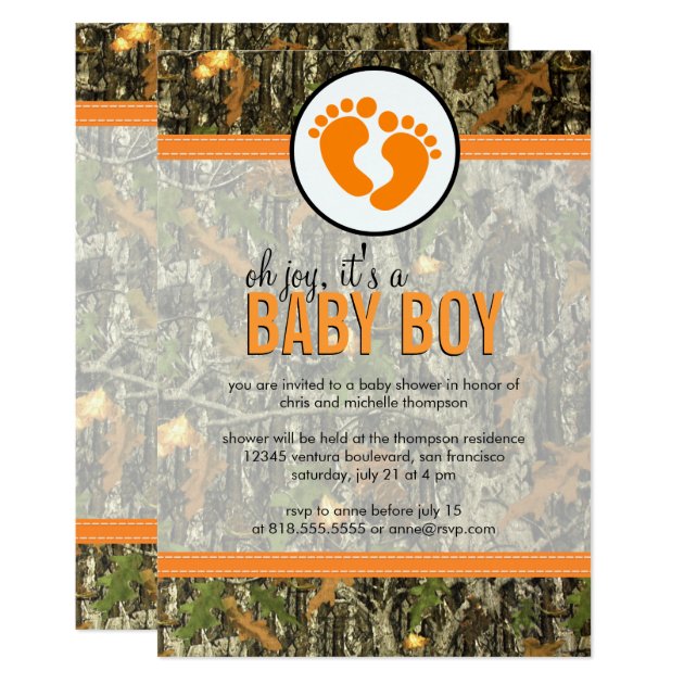 Orange - Camo Baby Boy Shower Invitation