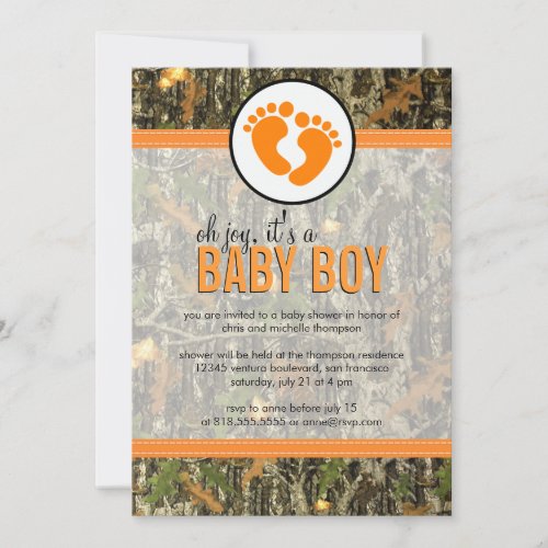 Orange - Camo Baby Boy Shower Invitation