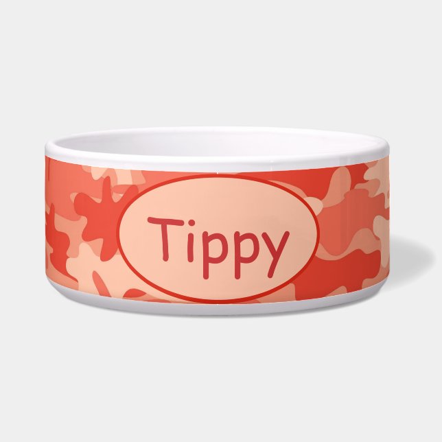 Orange Camo Camoflauge Custom Pet Bowl (Front)