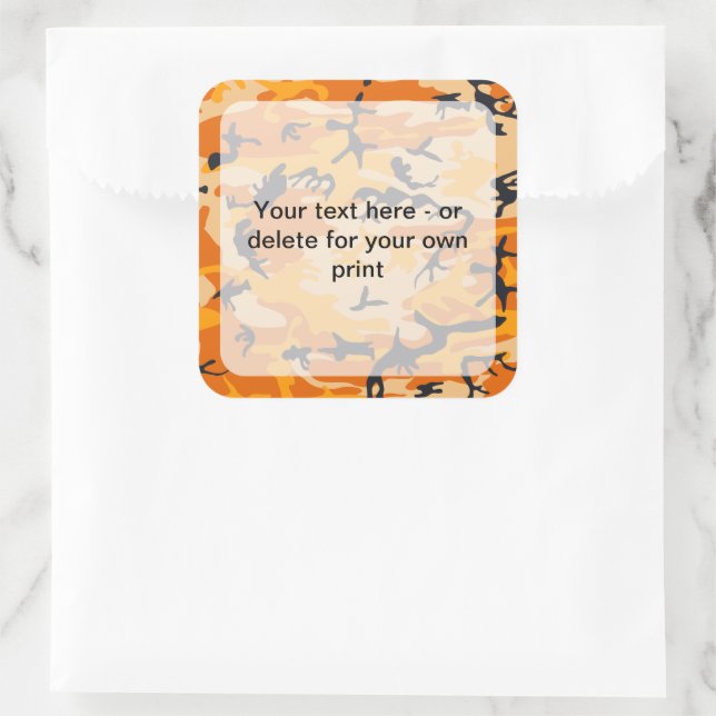 Orange Camo, Camouflage, Military, Army Square Sticker (Bag)
