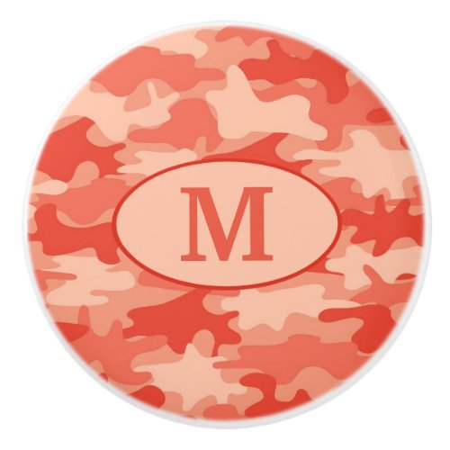 Orange Camo Camouflage Monogram Personalized Ceramic Knob