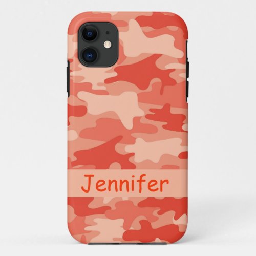 Orange Camo Camouflage Name Personalized iPhone 11 Case