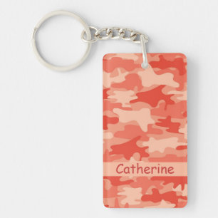 Orange Camo Camouflage Name Personalized Keychain