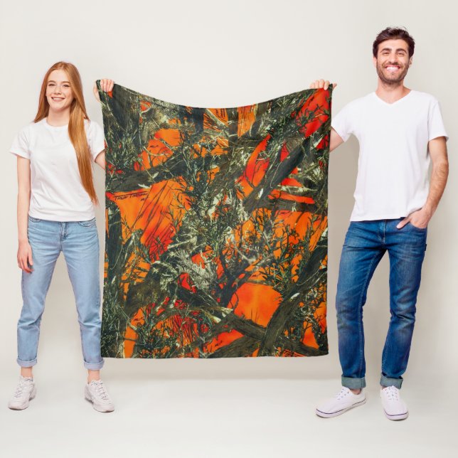 Orange Camouflage Design Fleece Blanket (In Situ)