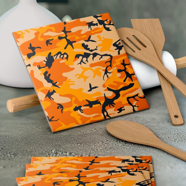 Orange Camouflage, Military, Army Ceramic Tile (Creator Uploaded)