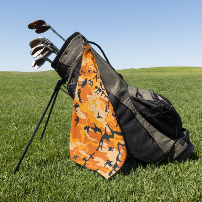 Orange Camouflage, Military, Army Golf Towel (Green)