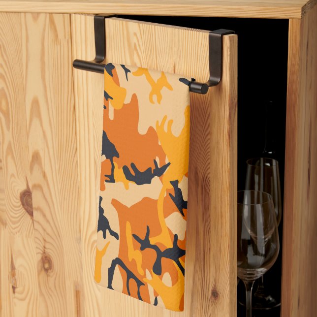 Orange Camouflage, Military, Army Kitchen Towel (Thirds Fold)