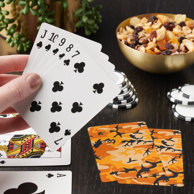 Orange Camouflage, Military, Army Poker Cards (In Situ)