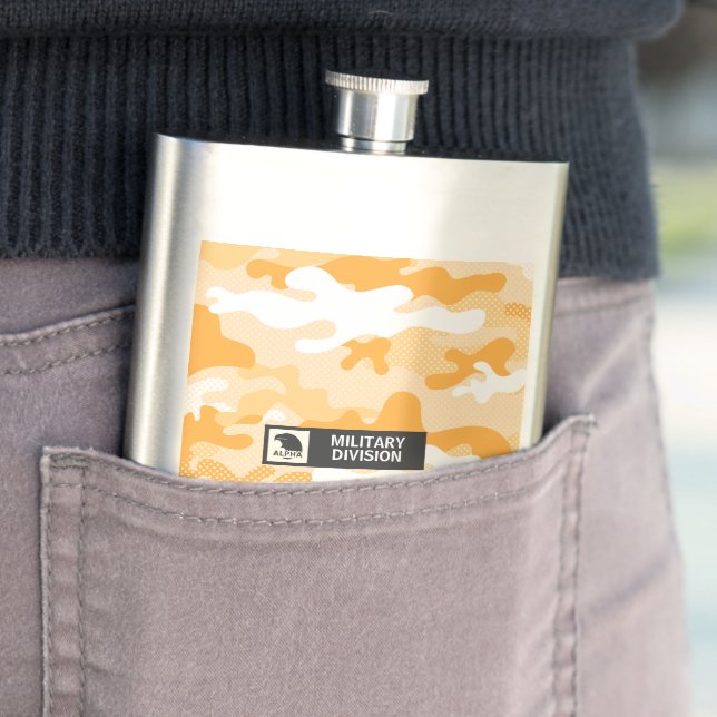 Orange Camouflage Pattern Military  Flask (In Situ)