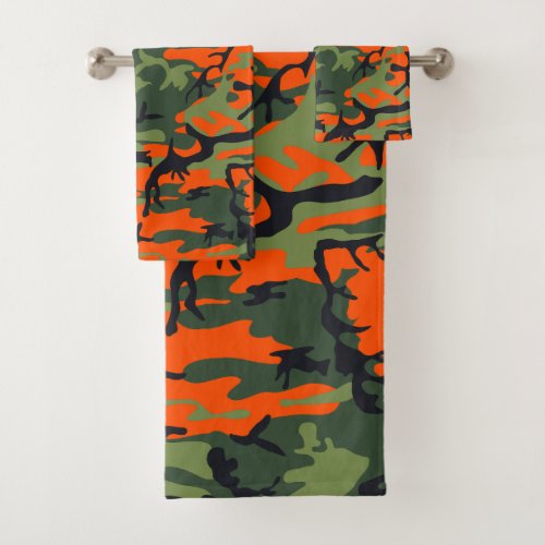 Orange Camouflage Pattern Military Pattern Army Bath Towel Set