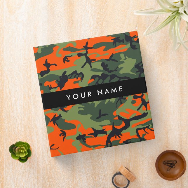 Orange Camouflage Pattern, Your name, Personalize 3 Ring Binder (In Situ)
