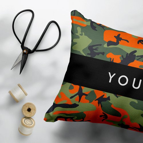 Orange Camouflage Pattern Your name Personalize Accent Pillow