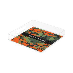 Orange Camouflage Pattern, Your name, Personalize Acrylic Tray