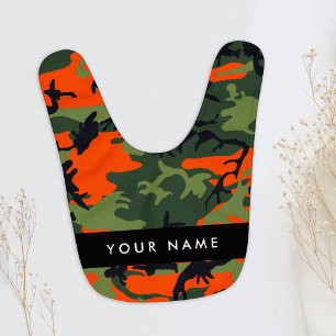 Orange Camouflage Pattern, Your name, Personalize Baby Bib