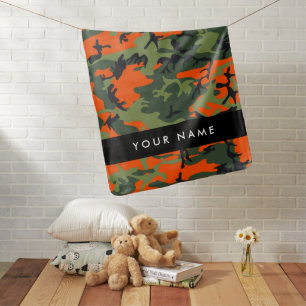 Orange Camouflage Pattern, Your name, Personalize Baby Blanket