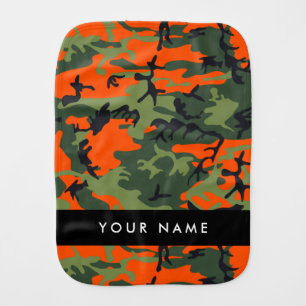 Orange Camouflage Pattern, Your name, Personalize Baby Burp Cloth