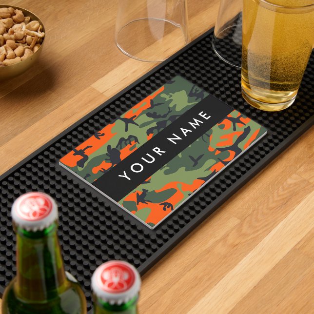 Orange Camouflage Pattern, Your name, Personalize Bar Mat (Insitu (Bar 2))