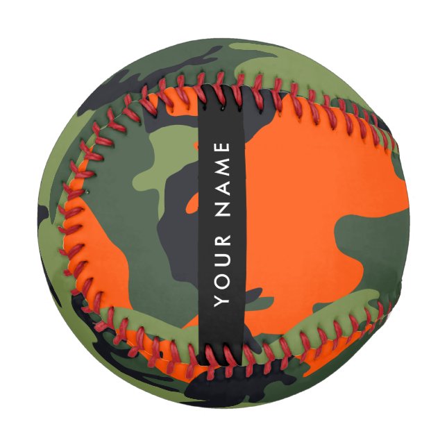 Orange Camouflage Pattern, Your name, Personalize Baseball (Front Left)