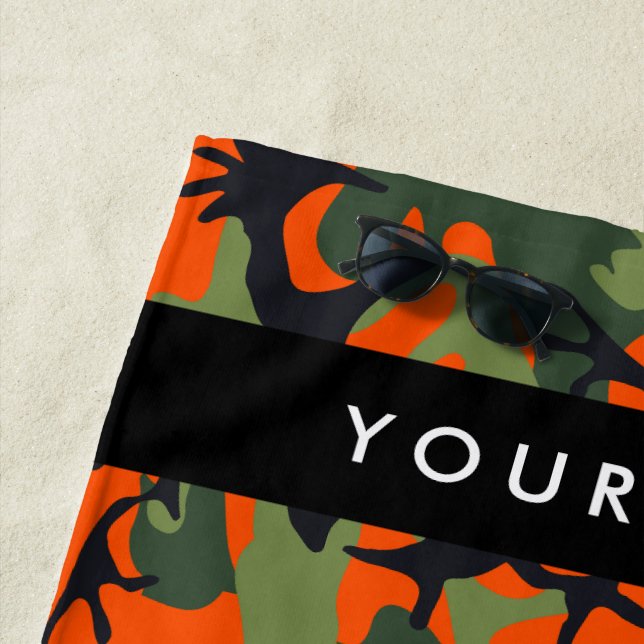 Orange Camouflage Pattern, Your name, Personalize Beach Towel (In Situ)