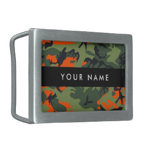 Orange Camouflage Pattern, Your name, Personalize Belt Buckle