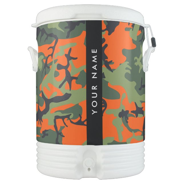 Orange Camouflage Pattern, Your name, Personalize Beverage Cooler (Front)