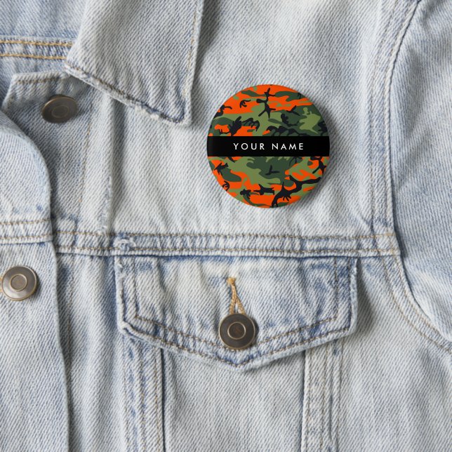 Orange Camouflage Pattern, Your name, Personalize Button (In Situ)