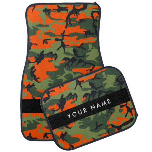 Orange Camouflage Pattern, Your name, Personalize Car Floor Mat