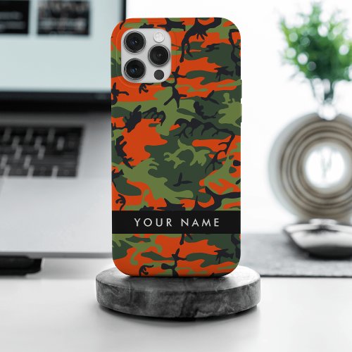 Orange Camouflage Pattern Your name Personalize iPhone 15 Pro Max Case