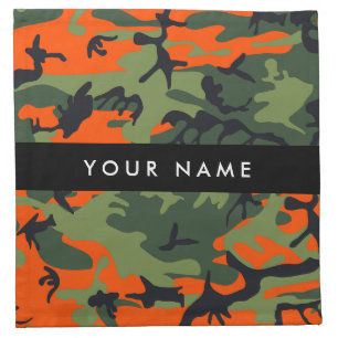 Orange Camouflage Pattern, Your name, Personalize Cloth Napkin