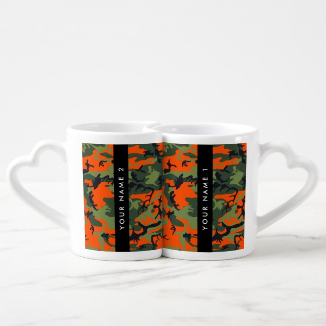 Orange Camouflage Pattern, Your name, Personalize Coffee Mug Set (Back Nesting)