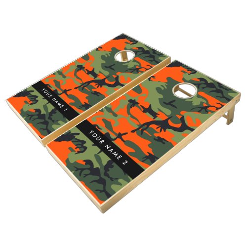 Orange Camouflage Pattern Your name Personalize Cornhole Set