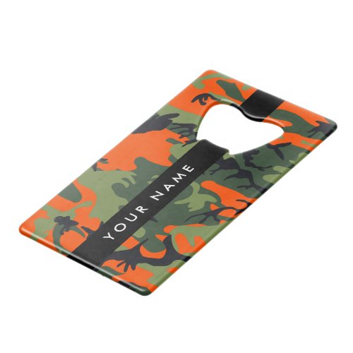 Orange Camouflage Pattern Your name Personalize Credit Card Bottle Opener