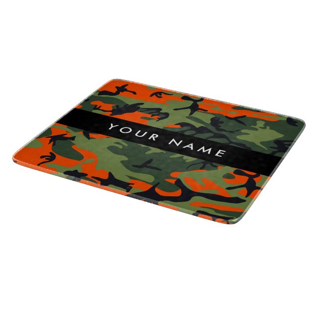 Orange Camouflage Pattern, Your name, Personalize Cutting Board (Corner)